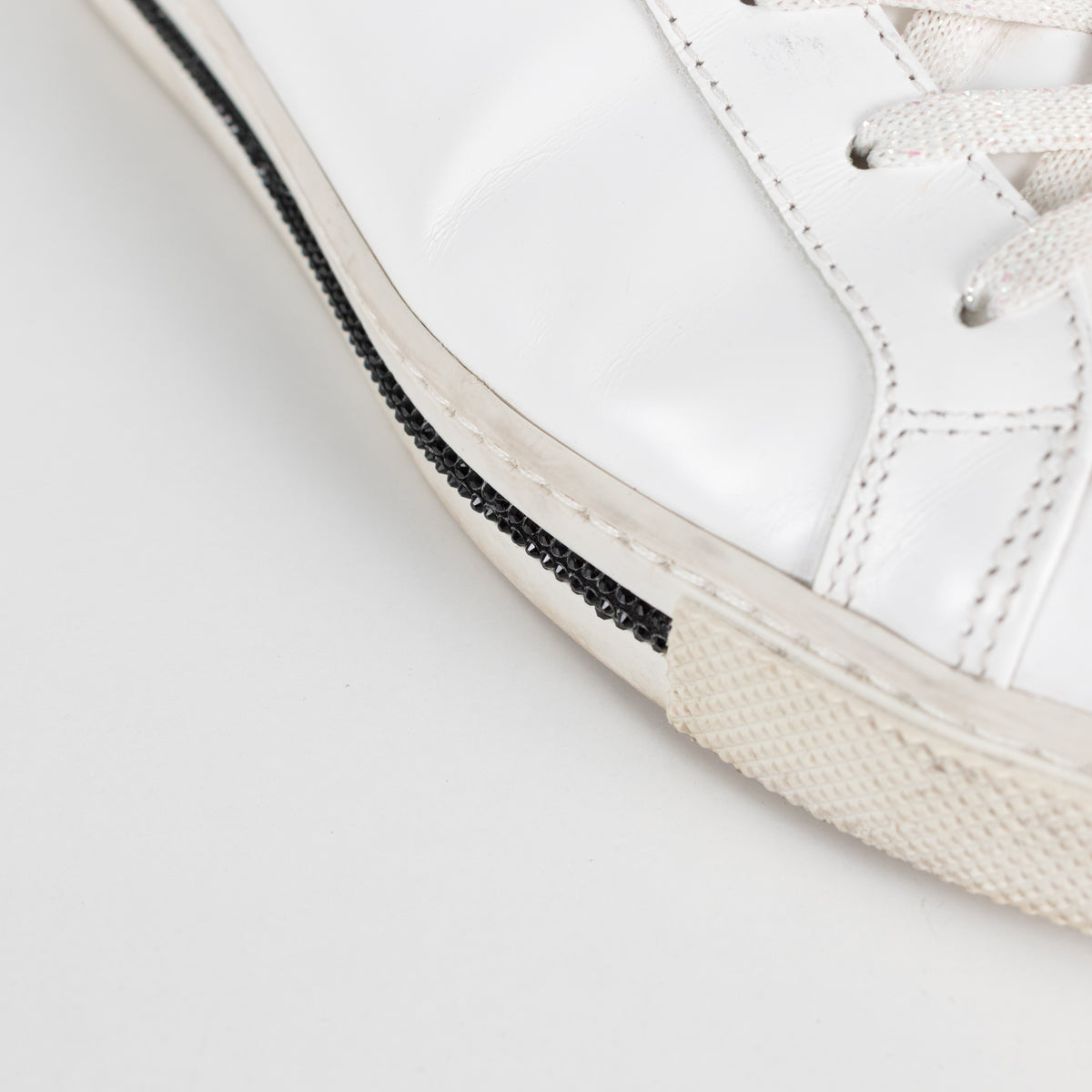 Rene Caovilla White Black Diamante Leather Trainers