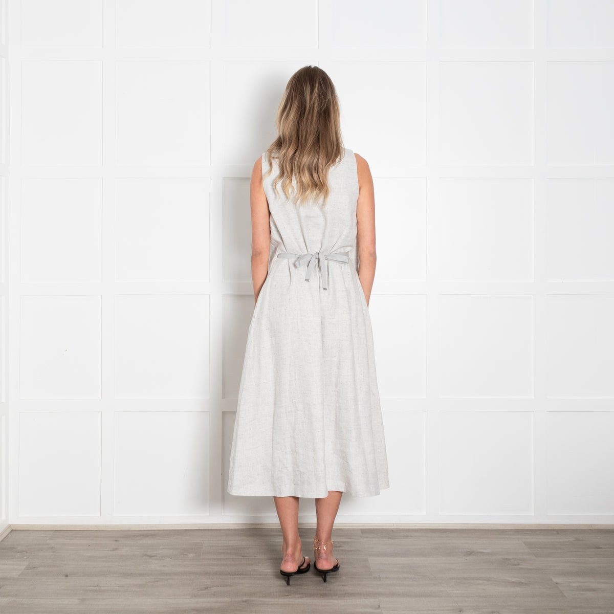 Fabiana Filippi Grey Linen A Line Dress with Glitter Detail