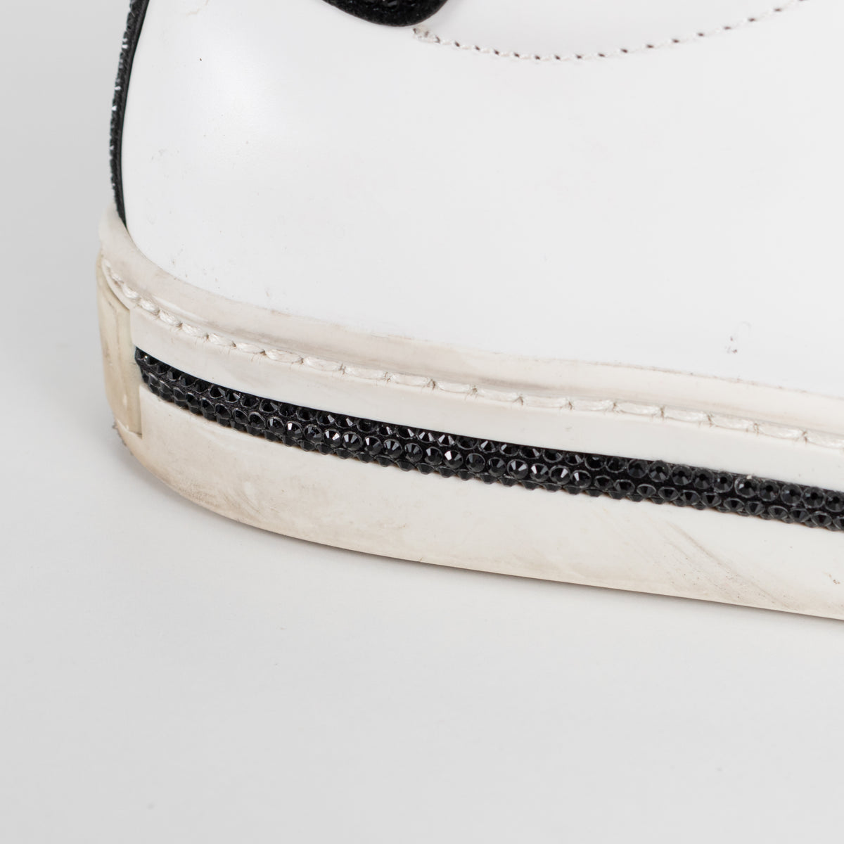 Rene Caovilla White Black Diamante Leather Trainers