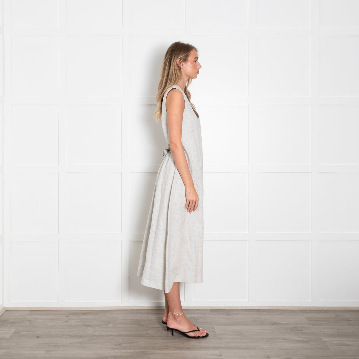 Fabiana Filippi Grey Linen A Line Dress with Glitter Detail