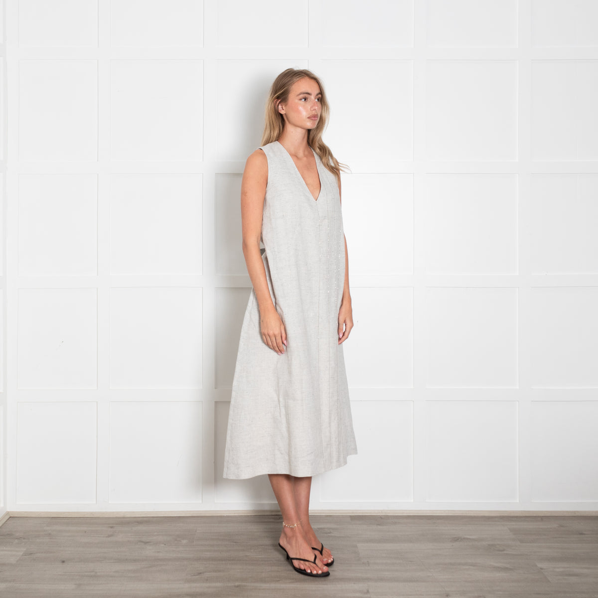 Fabiana Filippi Grey Linen A Line Dress with Glitter Detail