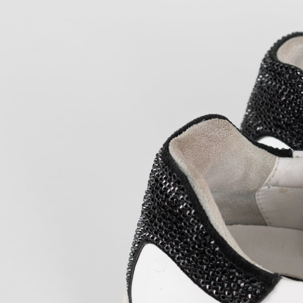 Rene Caovilla White Black Diamante Leather Trainers