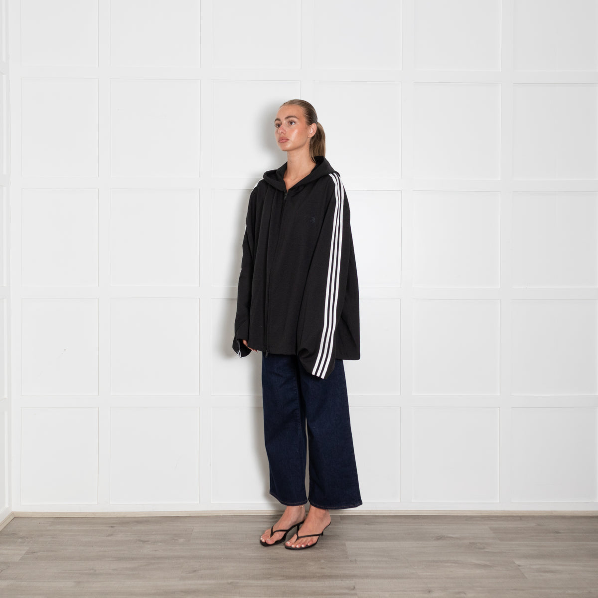 Y-3 Black Hooded Jacket With White Arm Stripes