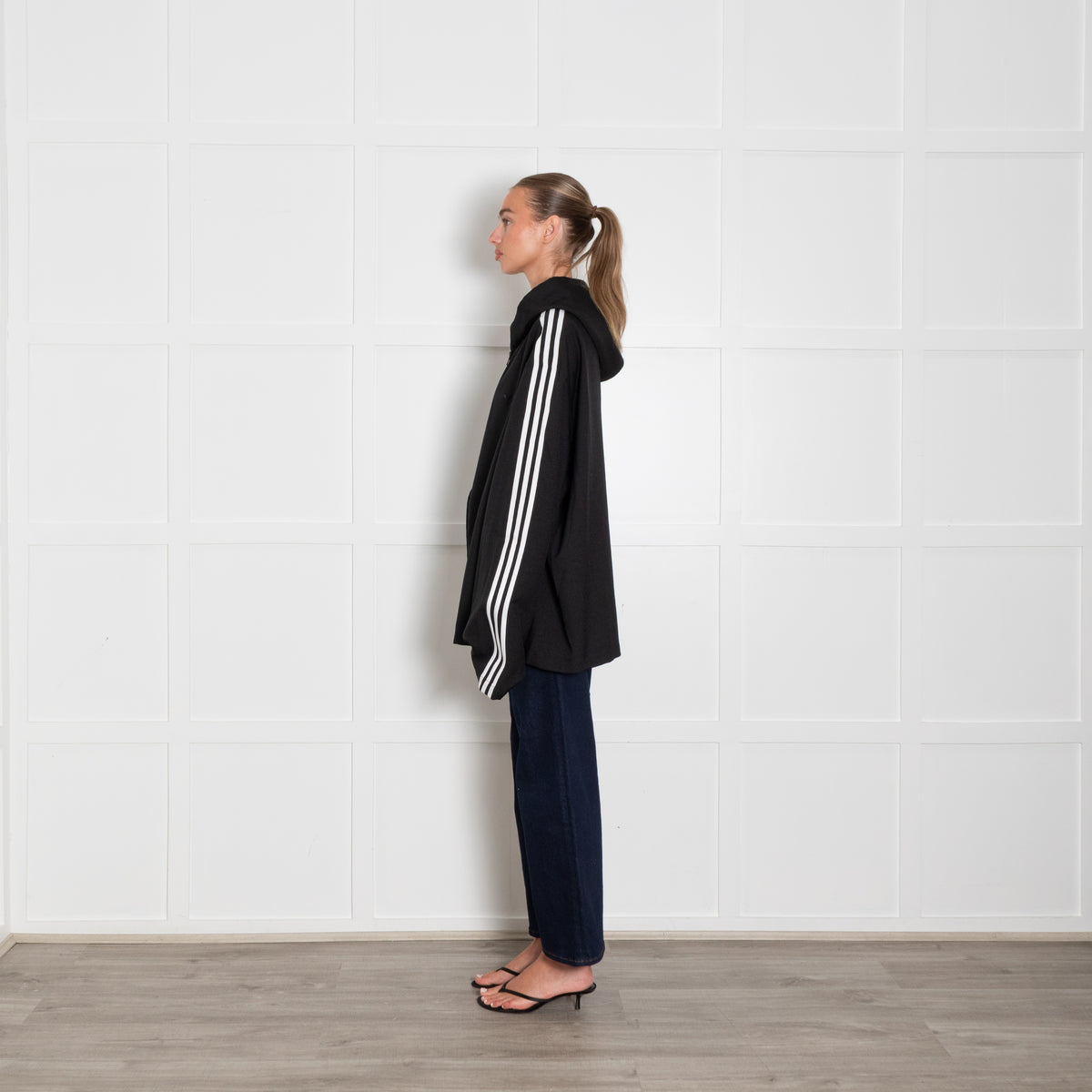 Y-3 Black Hooded Jacket With White Arm Stripes