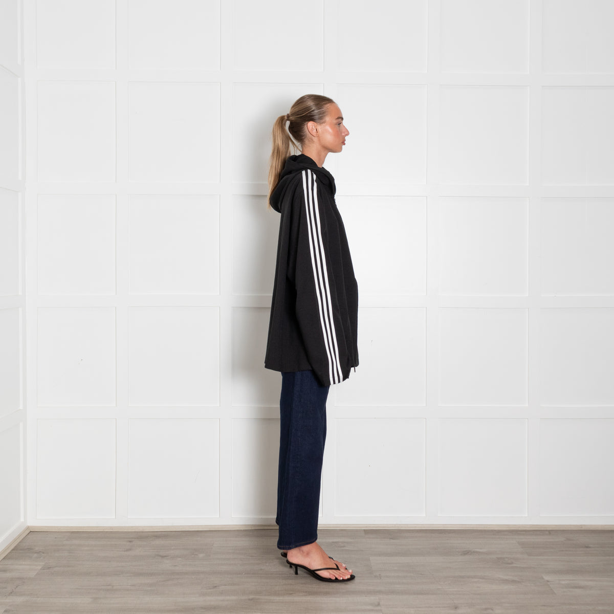 Y-3 Black Hooded Jacket With White Arm Stripes