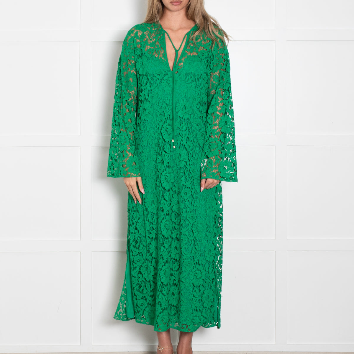 Valentino Green Tie Front Giupure Lace Dress