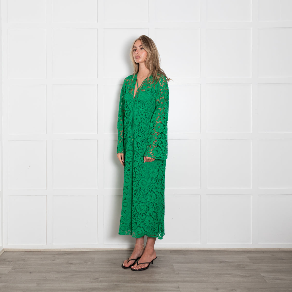 Valentino Green Tie Front Giupure Lace Dress