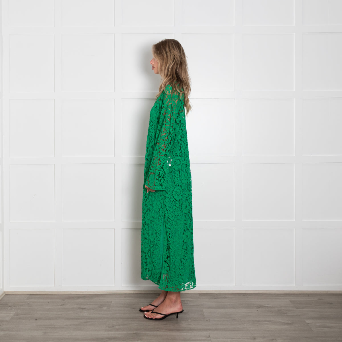 Valentino Green Tie Front Giupure Lace Dress