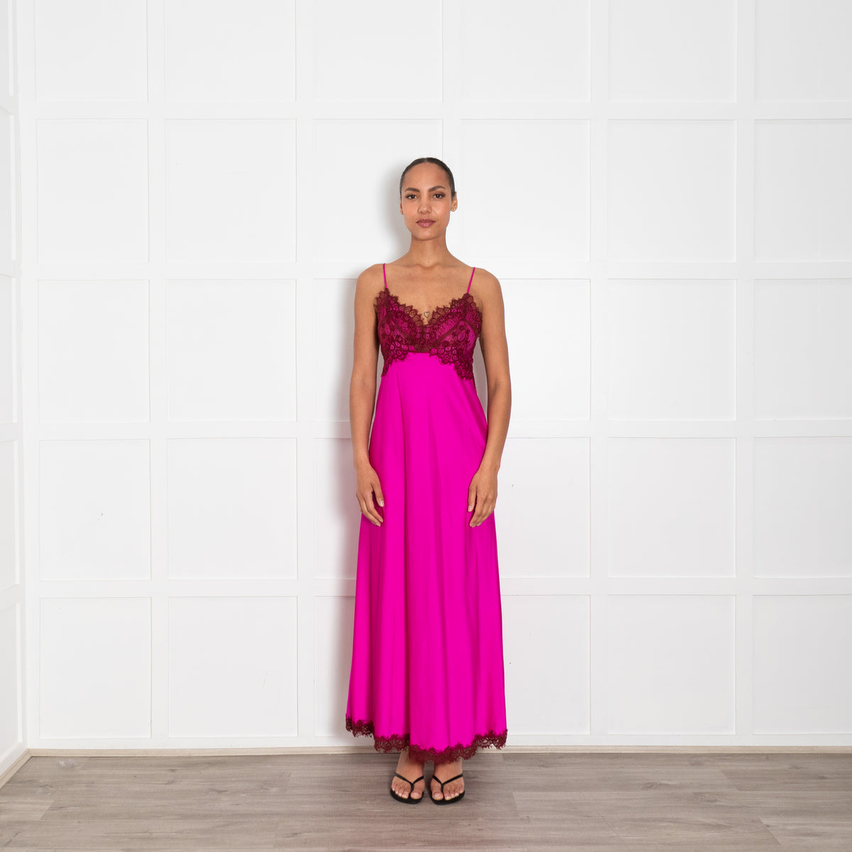 LoveShackFancy Fuchsia Lace Trim Sleeveless Long Dress