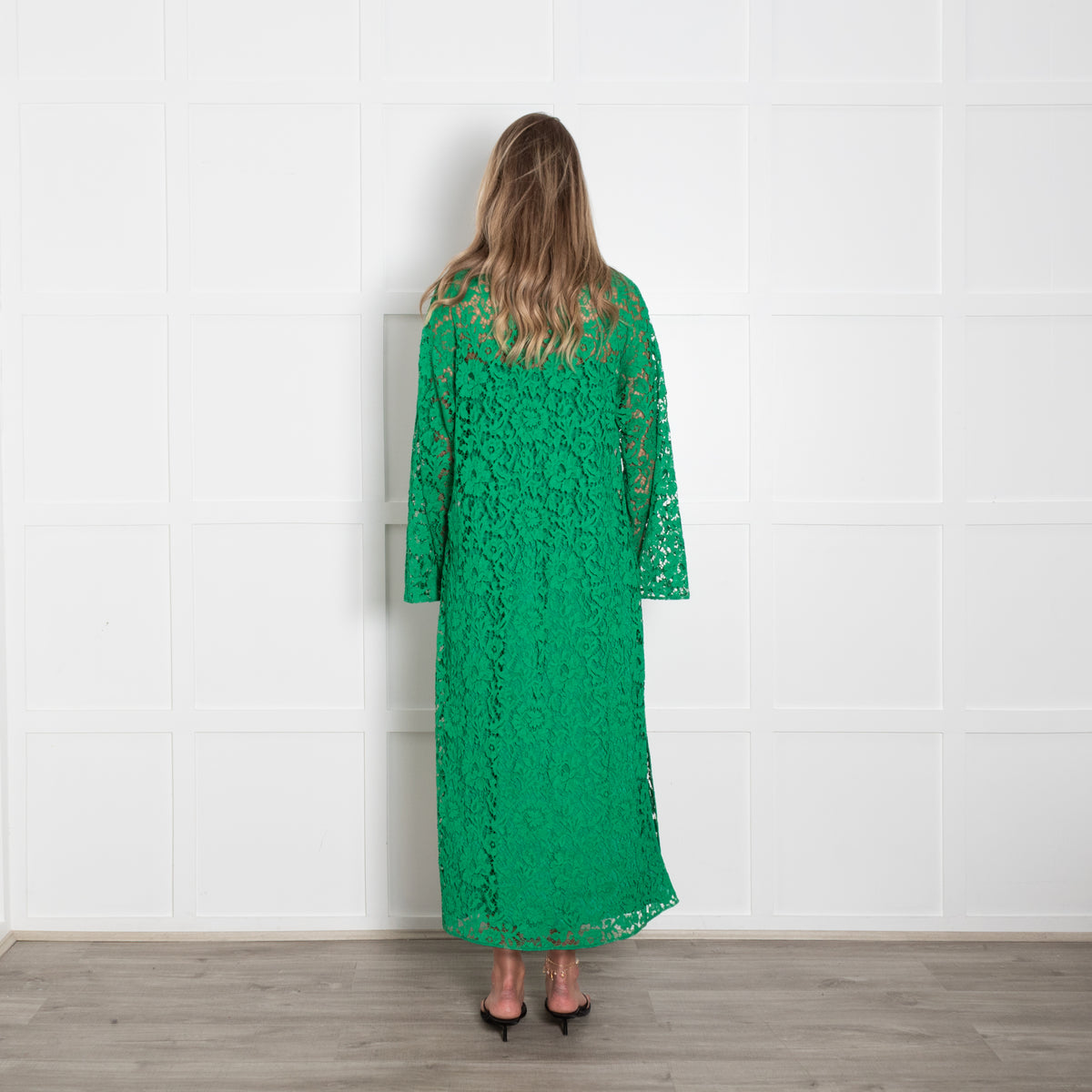 Valentino Green Tie Front Giupure Lace Dress