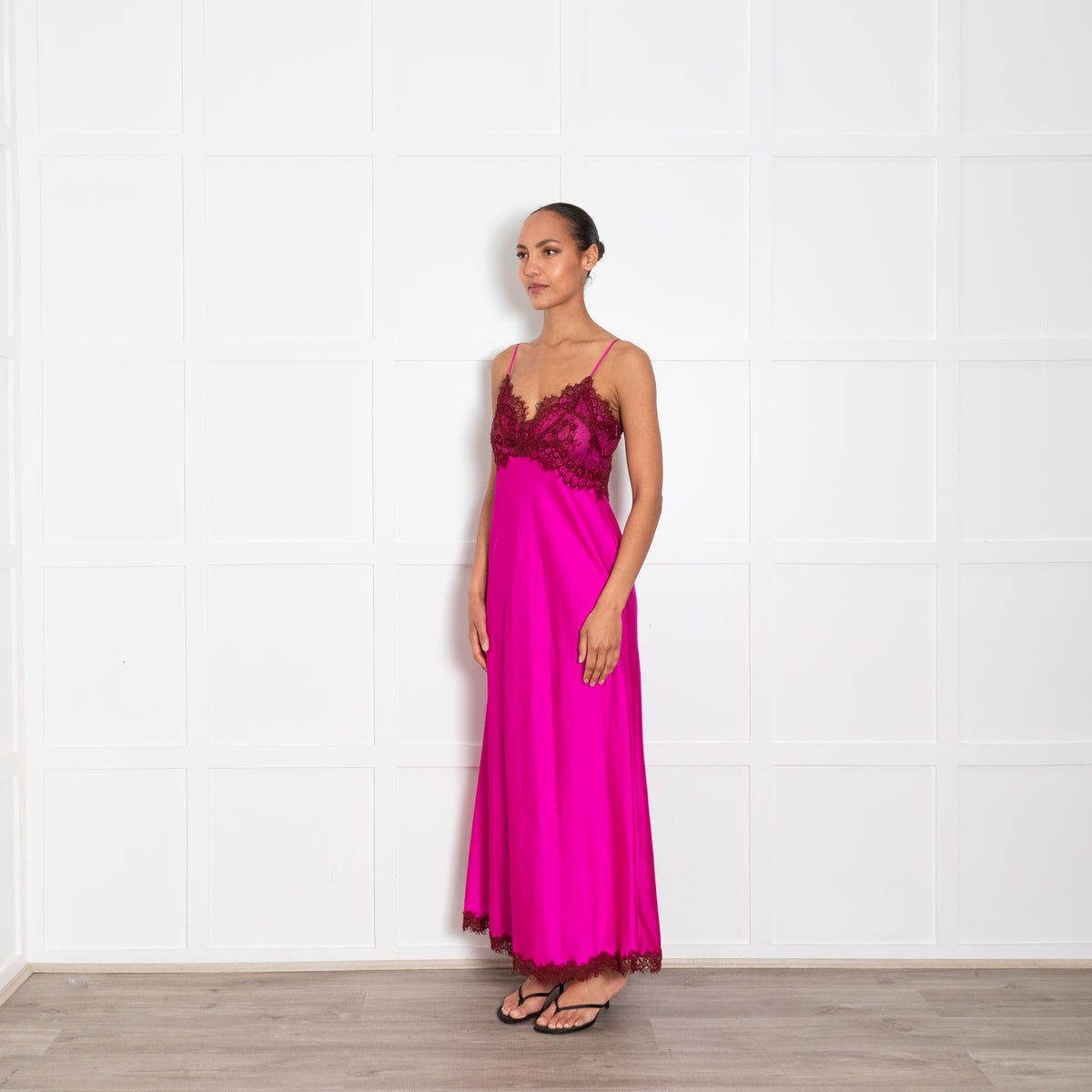 LoveShackFancy Fuchsia Lace Trim Sleeveless Long Dress