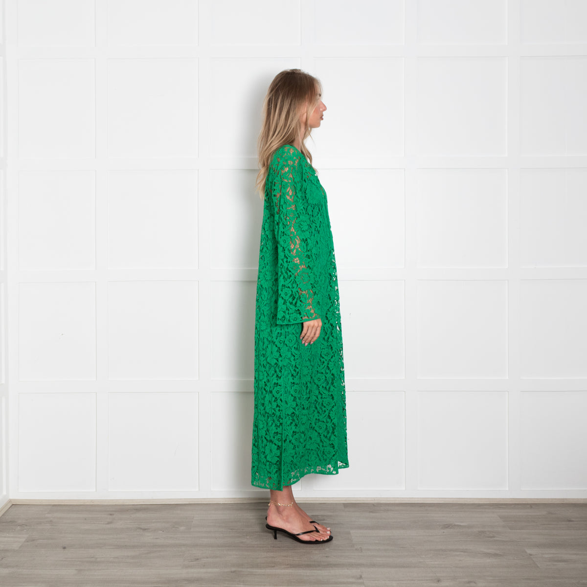 Valentino Green Tie Front Giupure Lace Dress