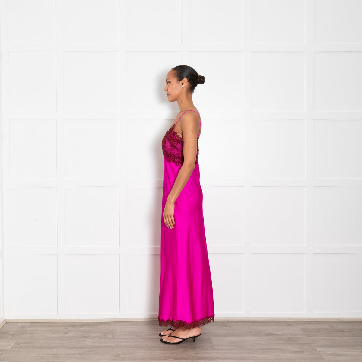 LoveShackFancy Fuchsia Lace Trim Sleeveless Long Dress