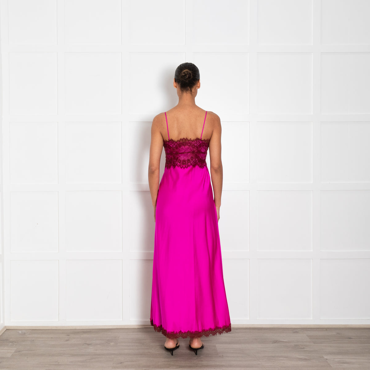 LoveShackFancy Fuchsia Lace Trim Sleeveless Long Dress