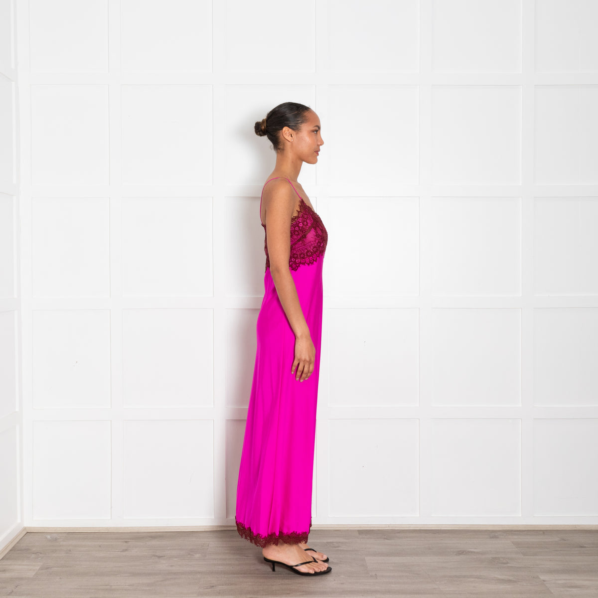 LoveShackFancy Fuchsia Lace Trim Sleeveless Long Dress