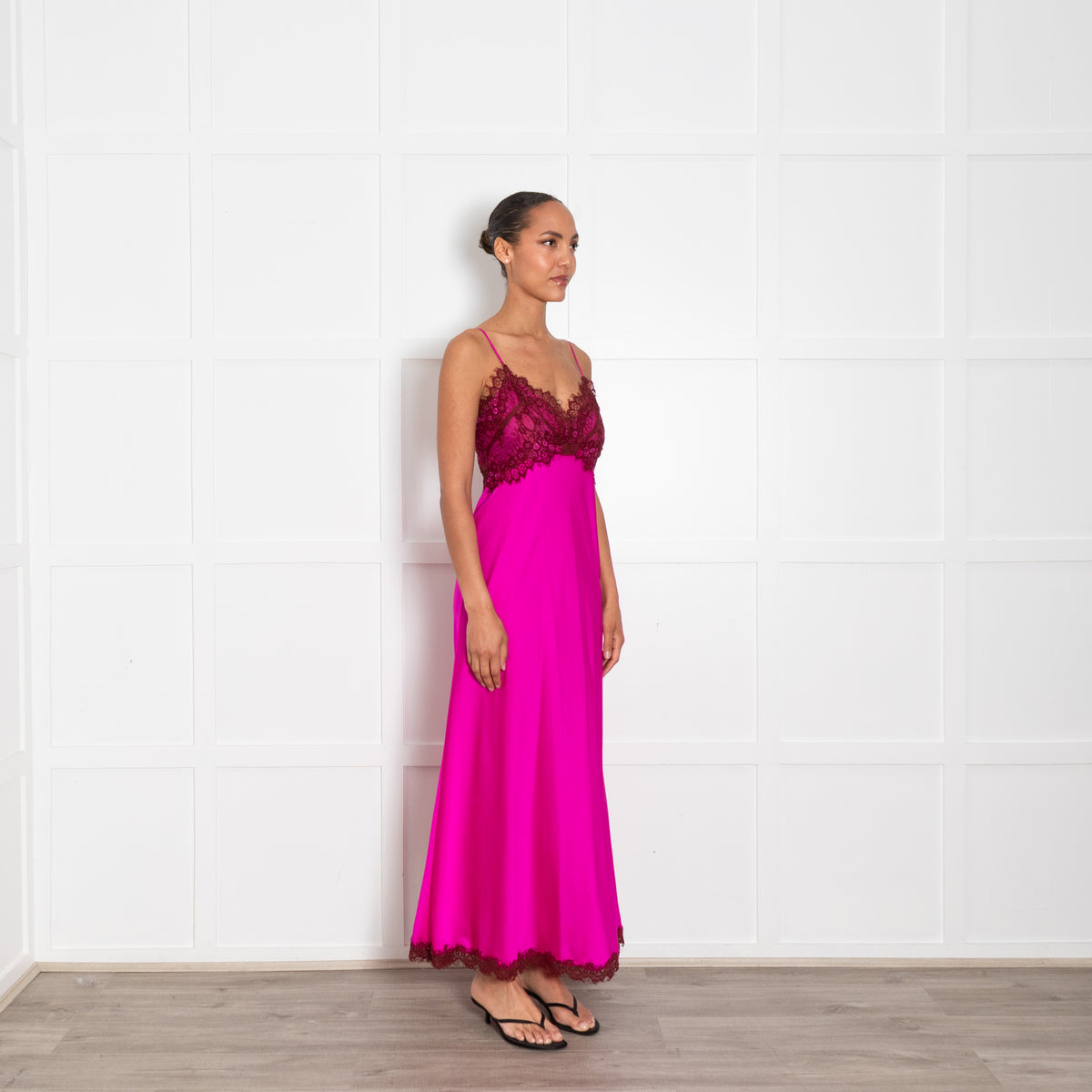 LoveShackFancy Fuchsia Lace Trim Sleeveless Long Dress