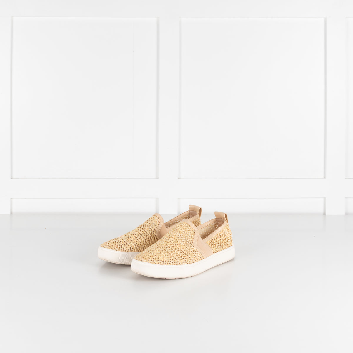 Vince Beige Blair Raffia Slip On Shoes
