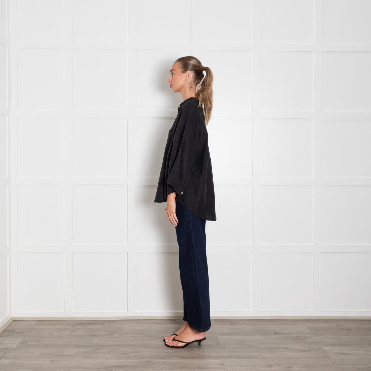 Deiji Studios Black Linen Short Sleeve Shirt