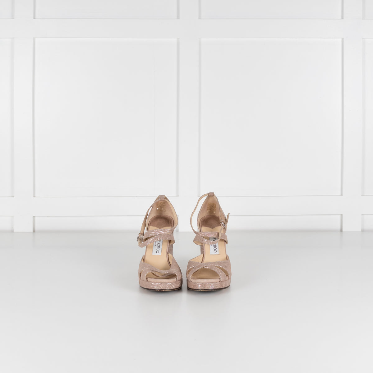 Jimmy Choo Pale Pink Silver Lurex Wedges