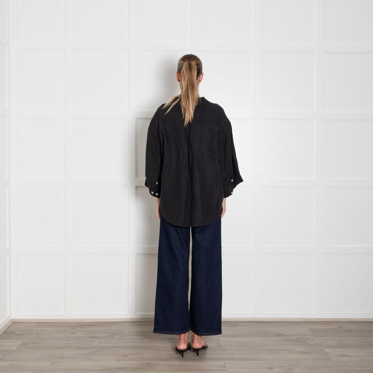Deiji Studios Black Linen Short Sleeve Shirt