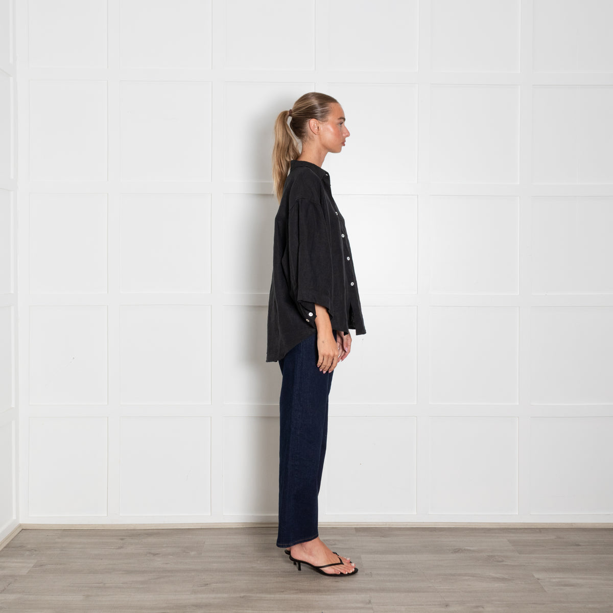Deiji Studios Black Linen Short Sleeve Shirt