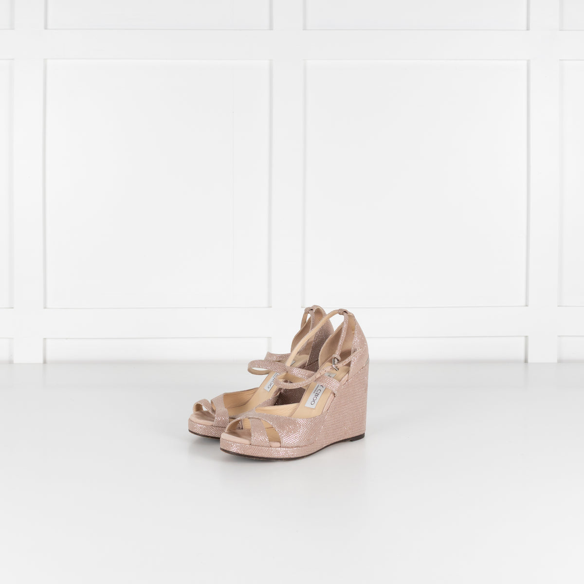 Jimmy Choo Pale Pink Silver Lurex Wedges