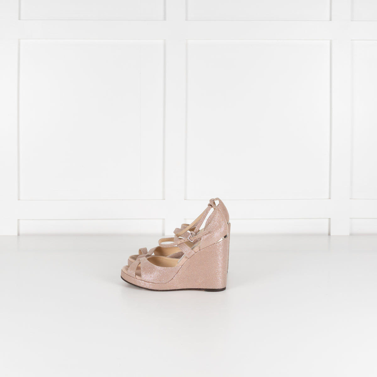 Jimmy Choo Pale Pink Silver Lurex Wedges