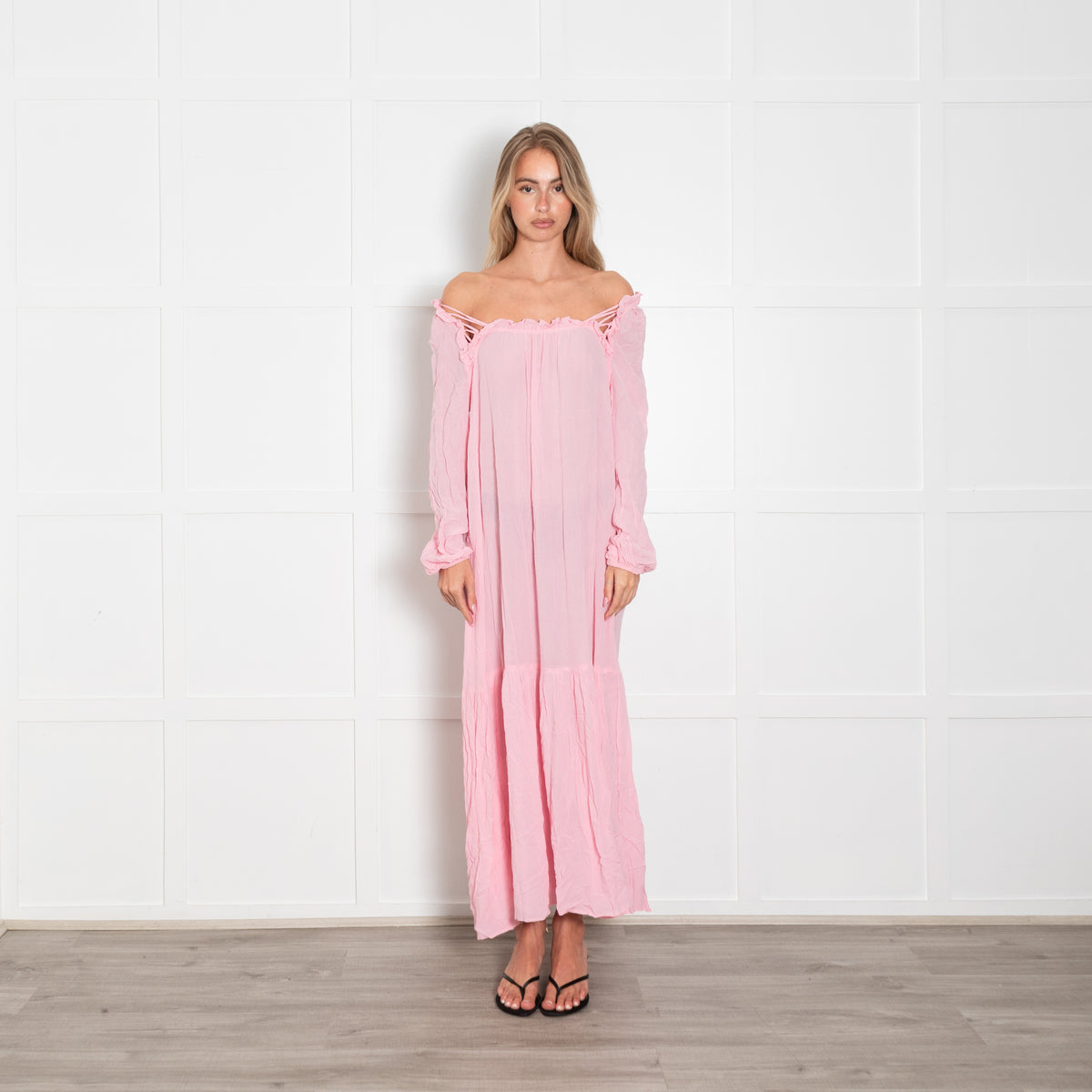 Riani Pink Crinkle Maxi Dress