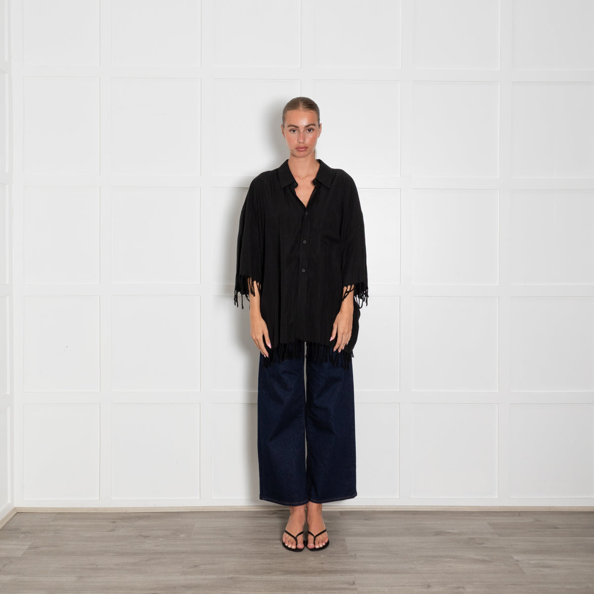 Balenciaga Black Oversized Short Sleeve Shirt With Fringe