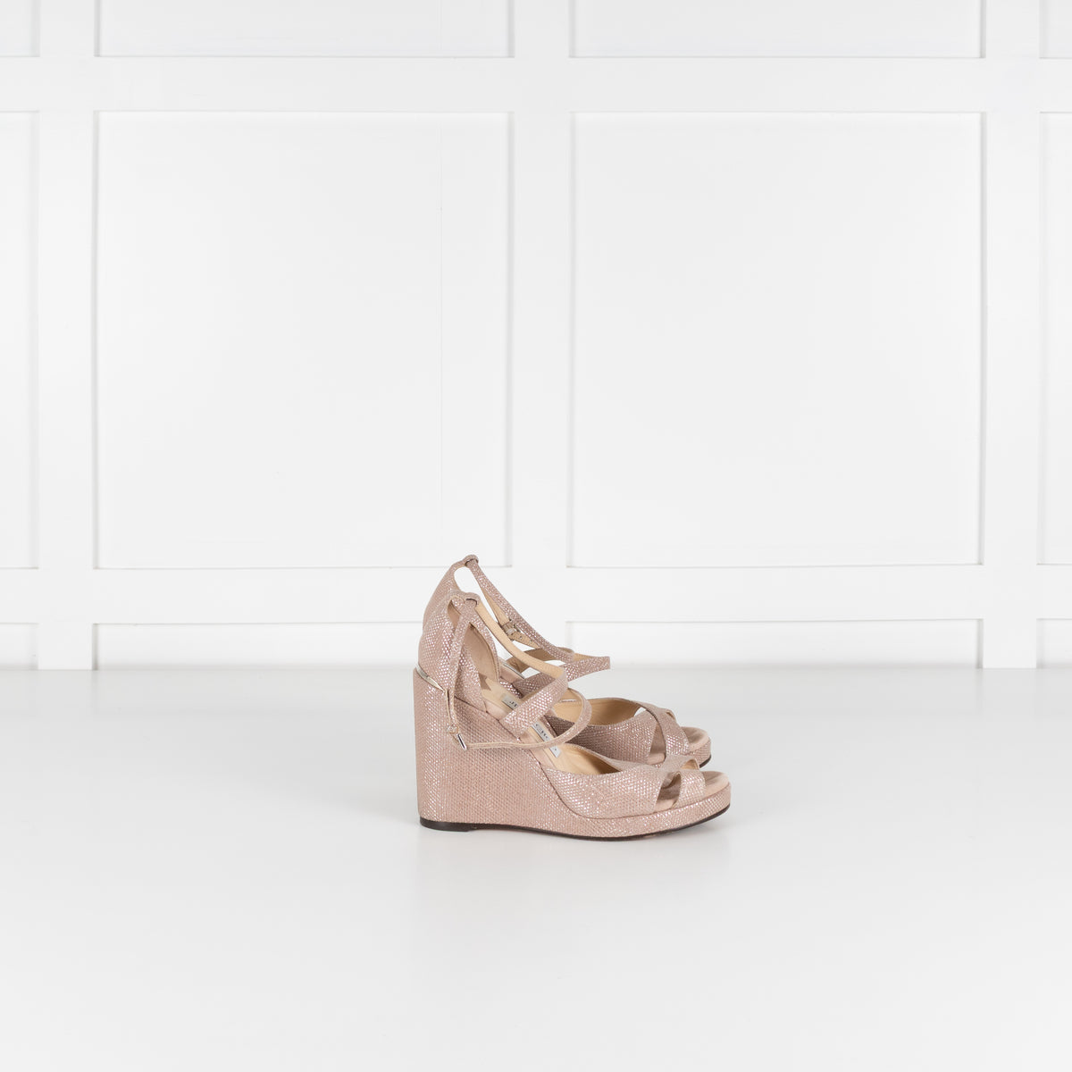 Jimmy Choo Pale Pink Silver Lurex Wedges