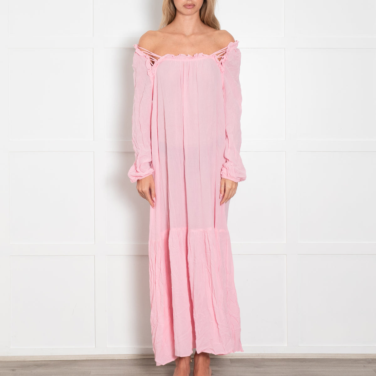 Riani Pink Crinkle Maxi Dress