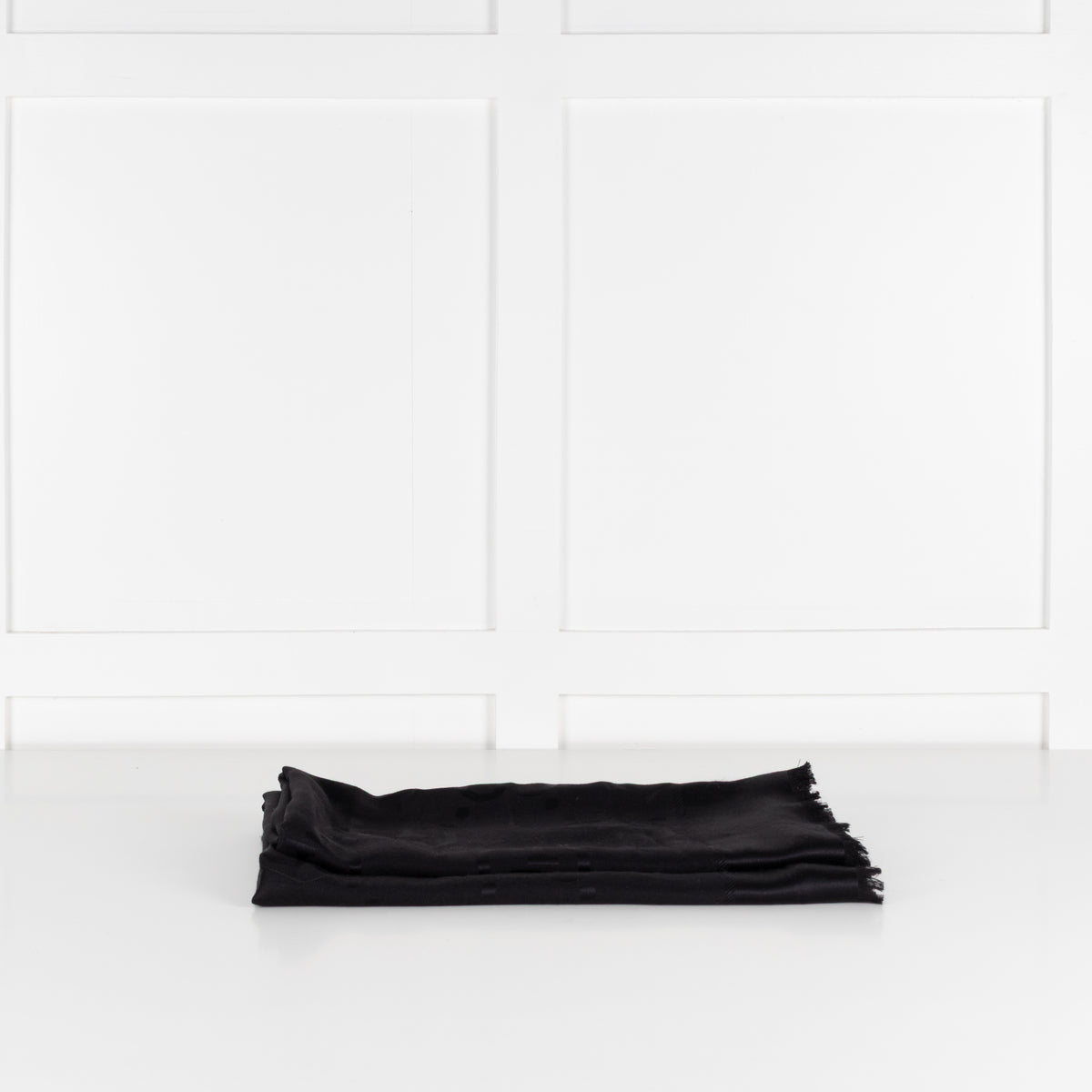 Gucci Black Logo Large Square Silk Scarf With Fringe