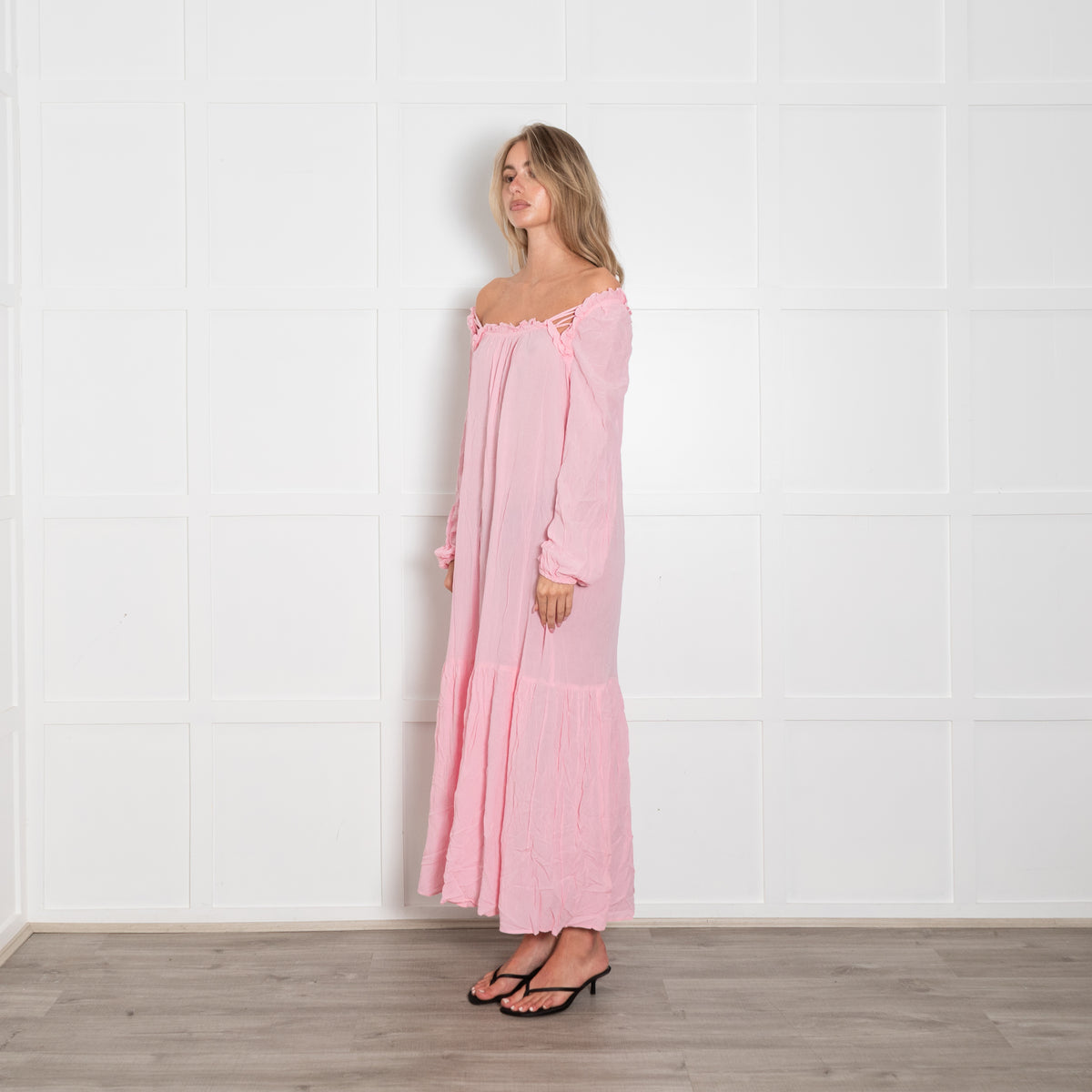 Riani Pink Crinkle Maxi Dress