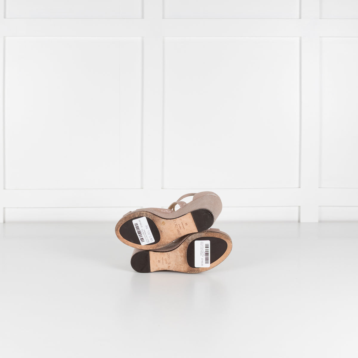 Jimmy Choo Pale Pink Silver Lurex Wedges