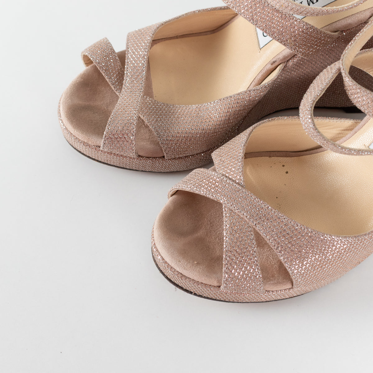 Jimmy Choo Pale Pink Silver Lurex Wedges