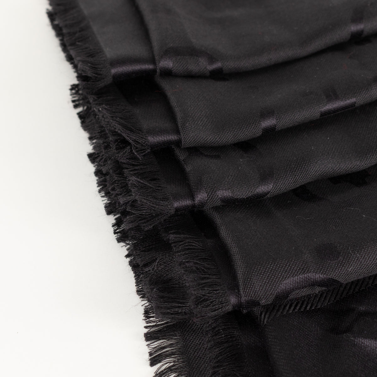 Gucci Black Logo Large Square Silk Scarf With Fringe