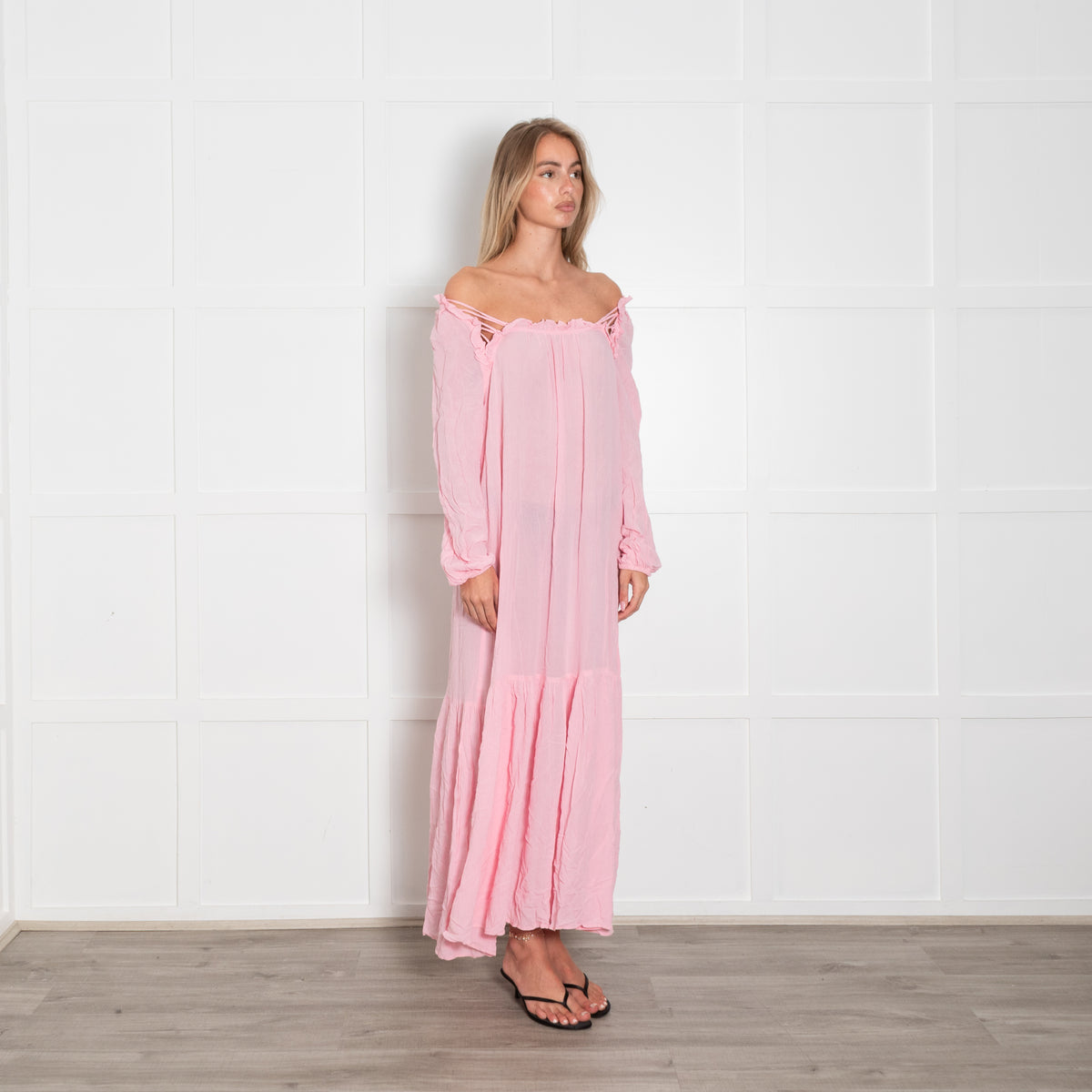 Riani Pink Crinkle Maxi Dress