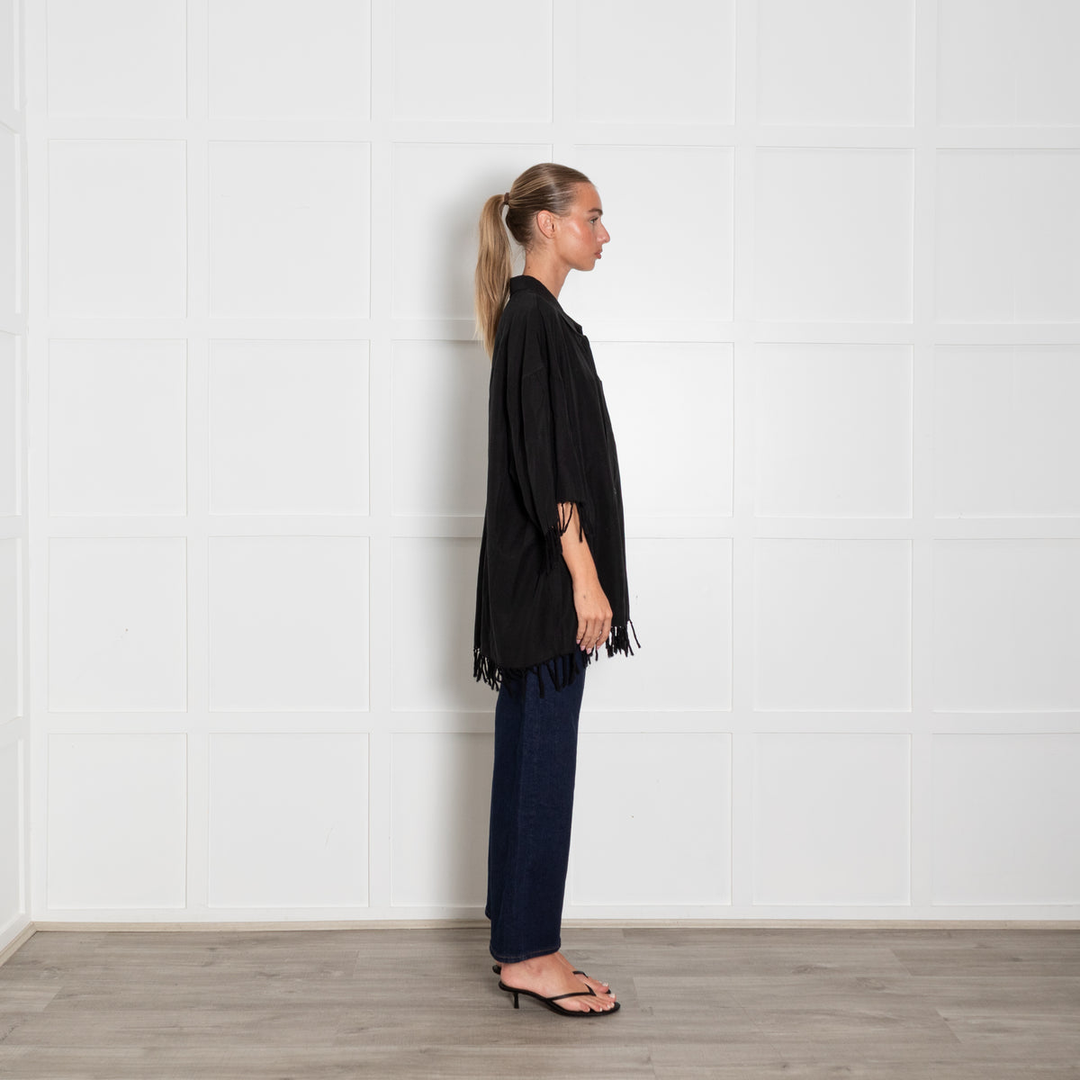 Balenciaga Black Oversized Short Sleeve Shirt With Fringe