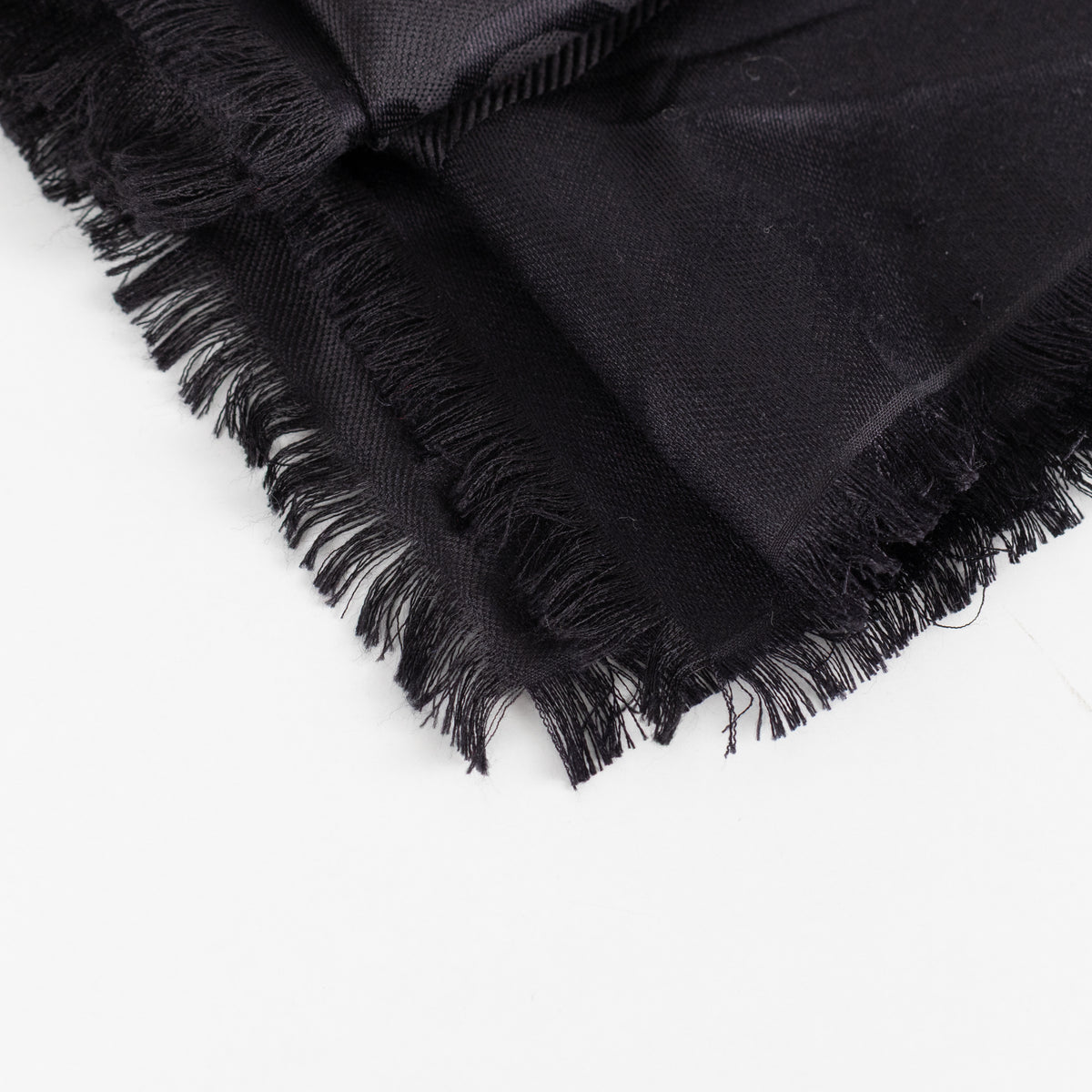 Gucci Black Logo Large Square Silk Scarf With Fringe