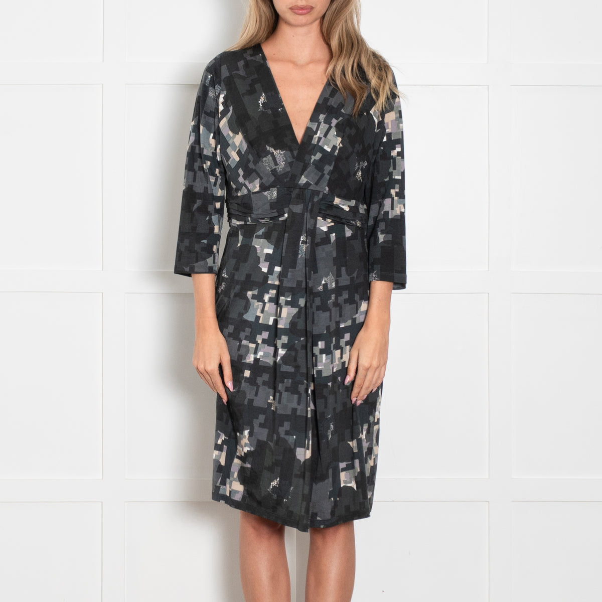 Weekend Max Mara Green Geometric Print V Neck Dress