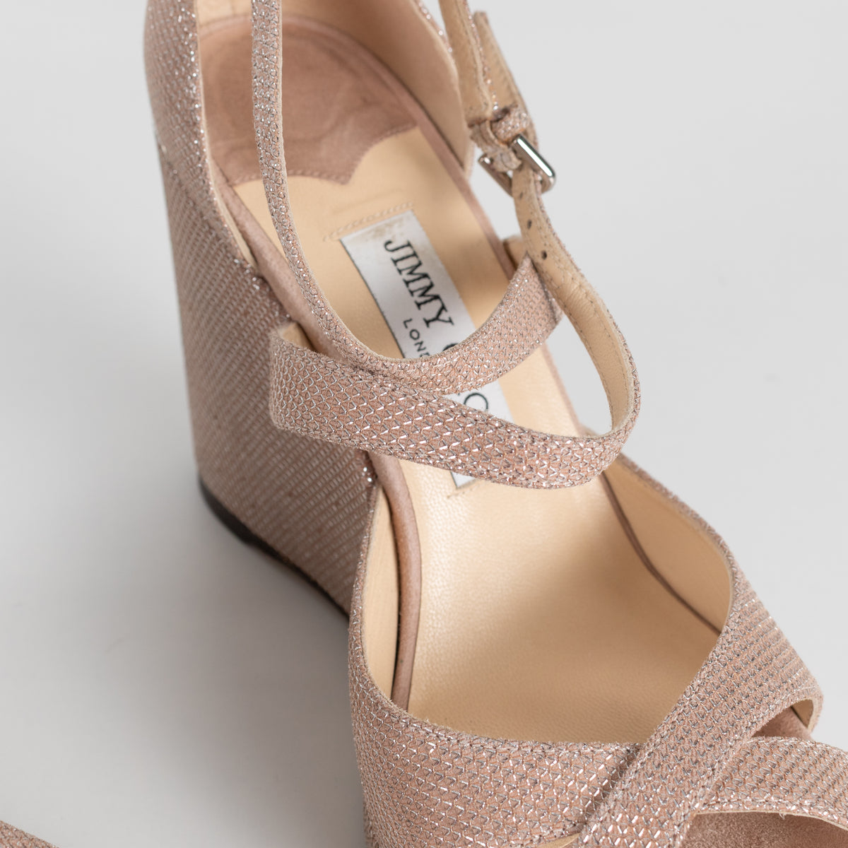Jimmy Choo Pale Pink Silver Lurex Wedges