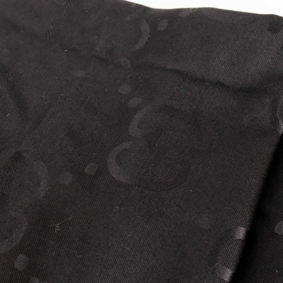 Gucci Black Logo Large Square Silk Scarf With Fringe