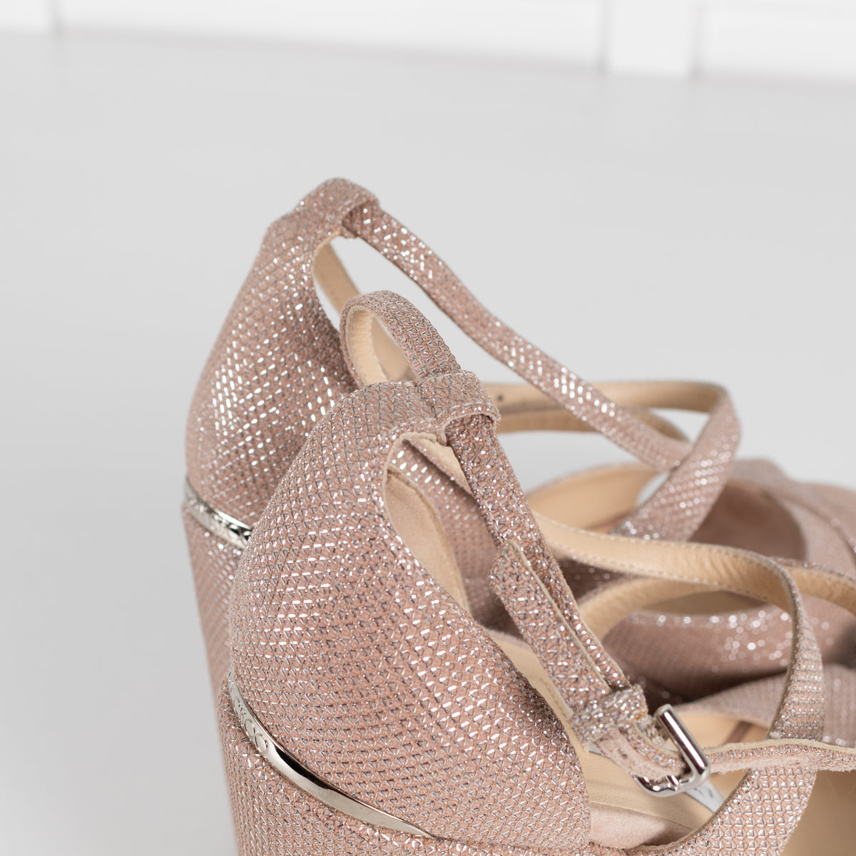 Jimmy Choo Pale Pink Silver Lurex Wedges