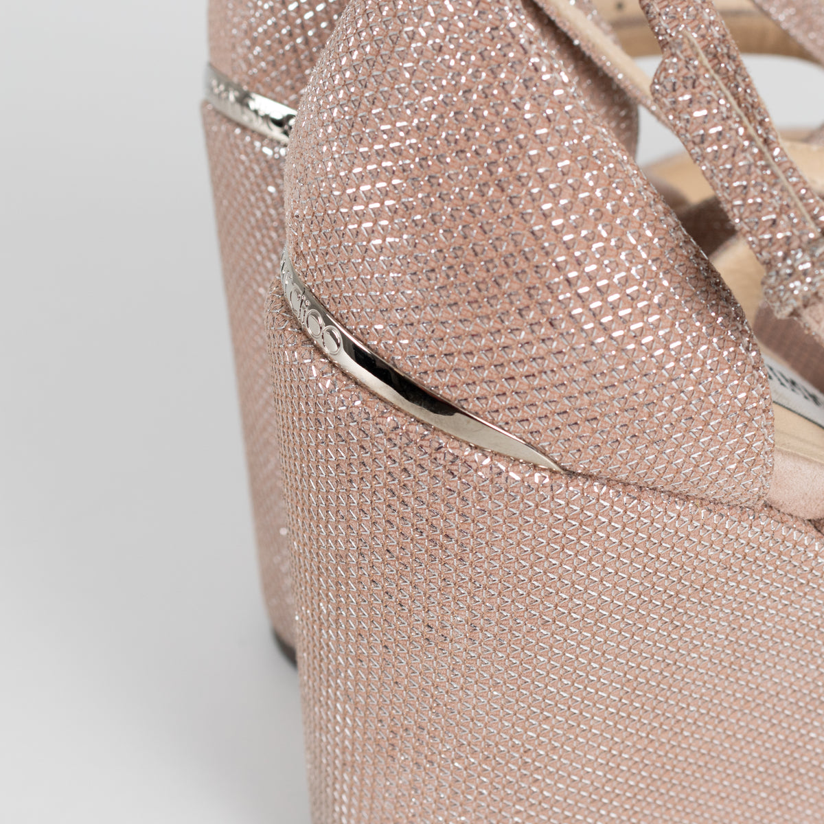 Jimmy Choo Pale Pink Silver Lurex Wedges