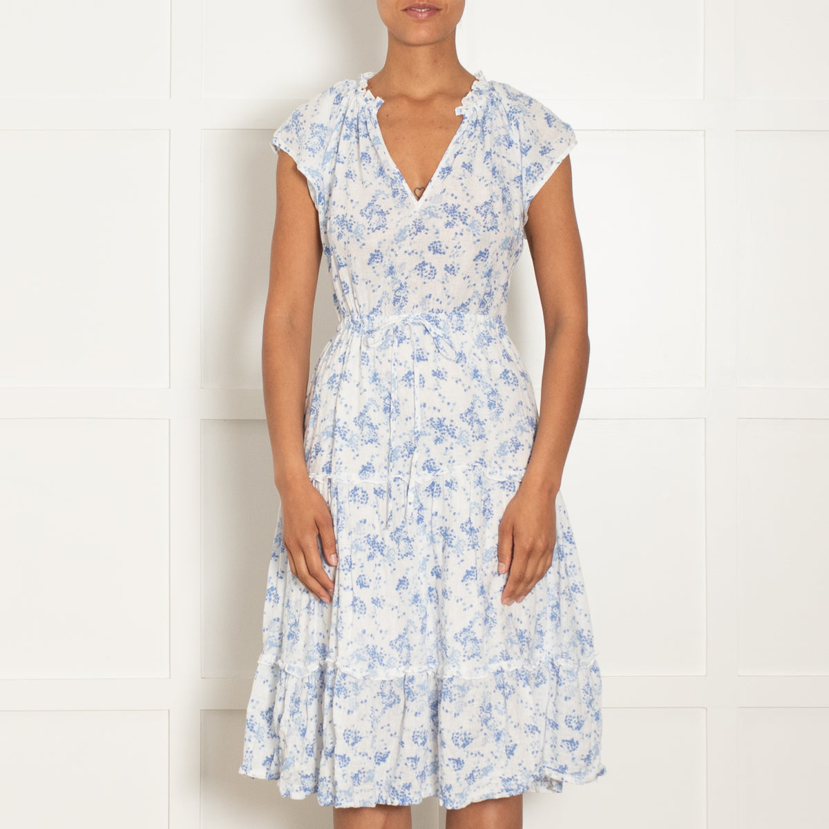 Rails Blue Print Cotton Short Sleeve Midi Dress