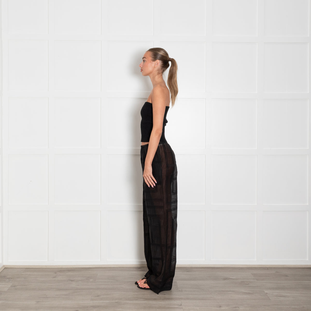 Toteme Black Monogram Crochet Cotton & Silk Mix Trousers