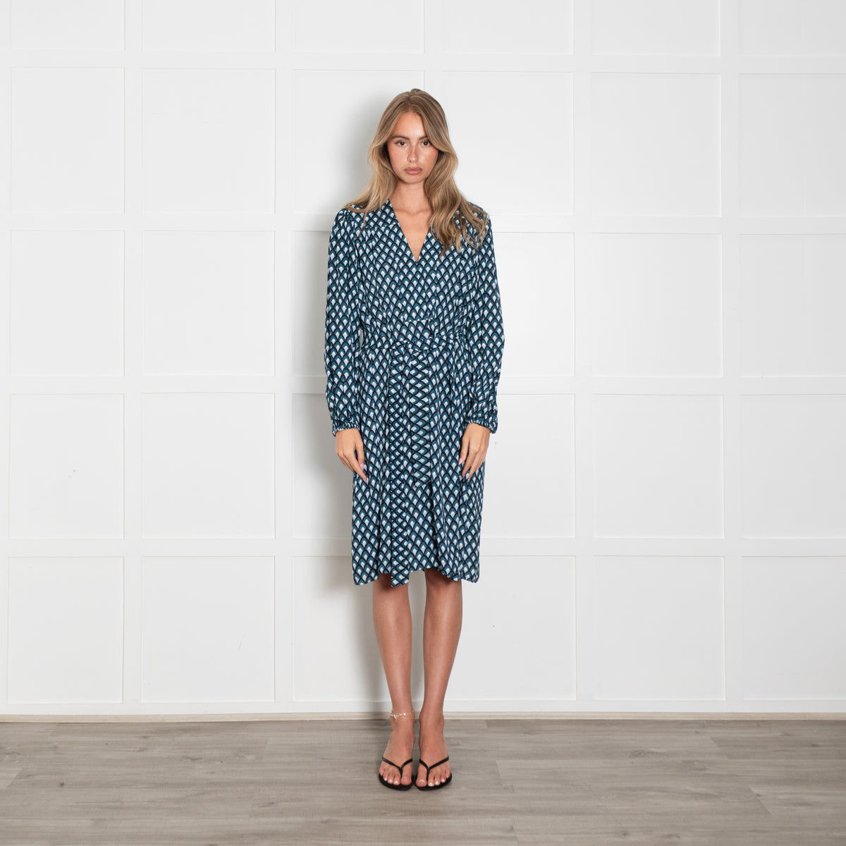 Weekend Max Mara Blue And Black Geometric Pattern Tunic Dress