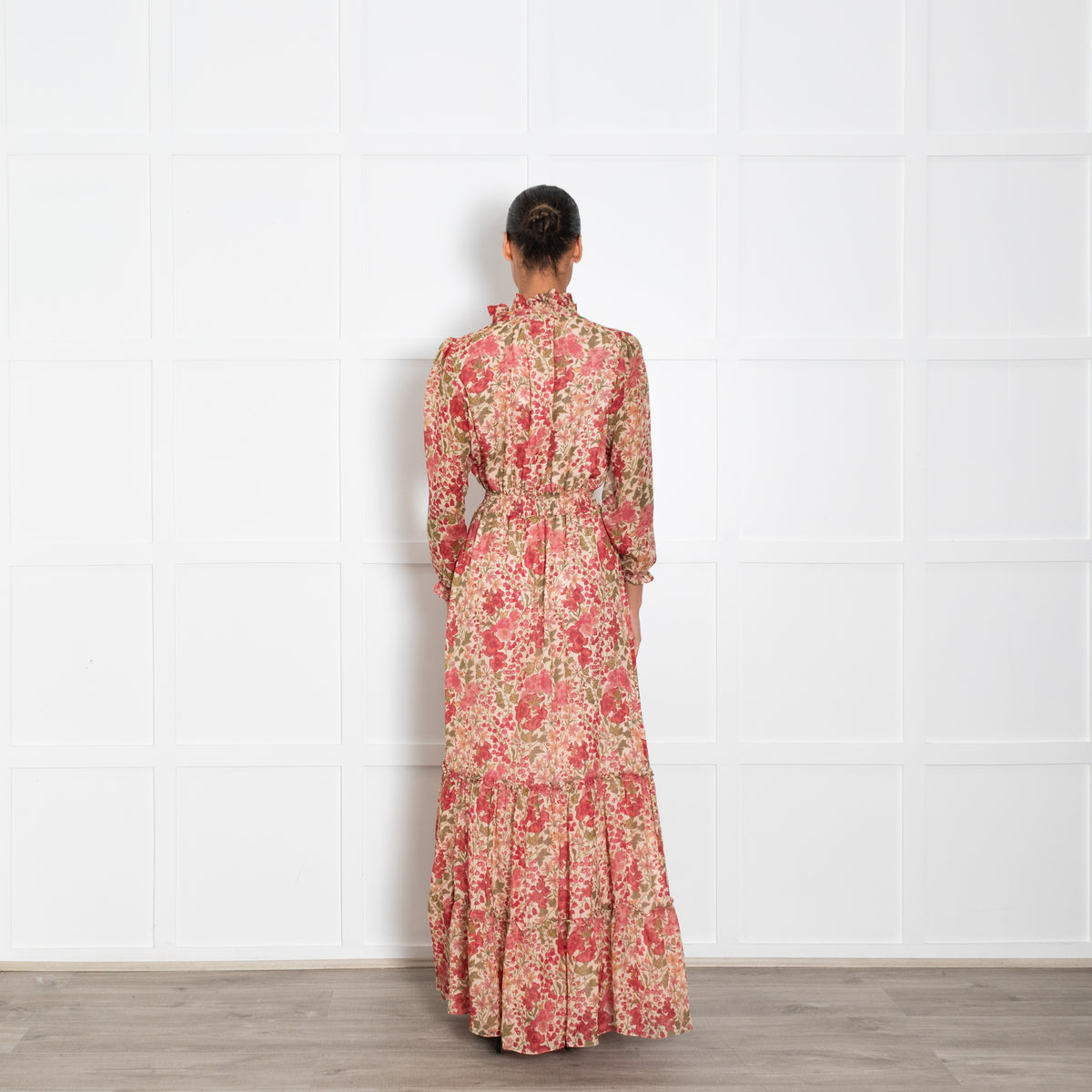 Ridley Beige Red Floral Long Sleeve Maxi Dress