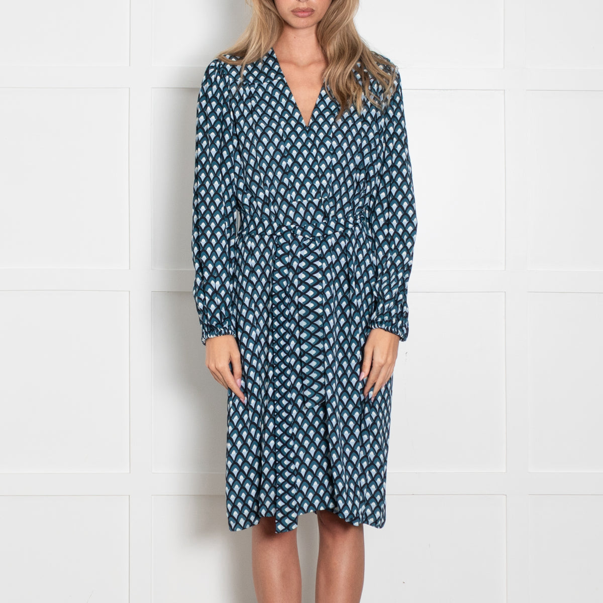 Weekend Max Mara Blue And Black Geometric Pattern Tunic Dress