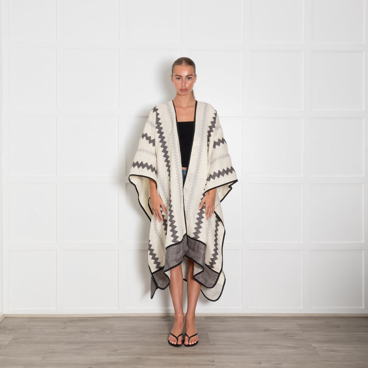 Vita Kin Linen Cream With A Grey Zig Zag Detail Wrap